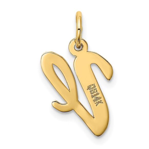 14k Yellow Gold, Madison Collection, Medium Script Initial V Pendant - Picture 3 of 5